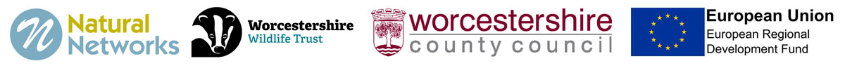 Logos for Natural Networks, Worcestershire Wildlife Trust, Worcestershire County Council and European Regional Development Fund